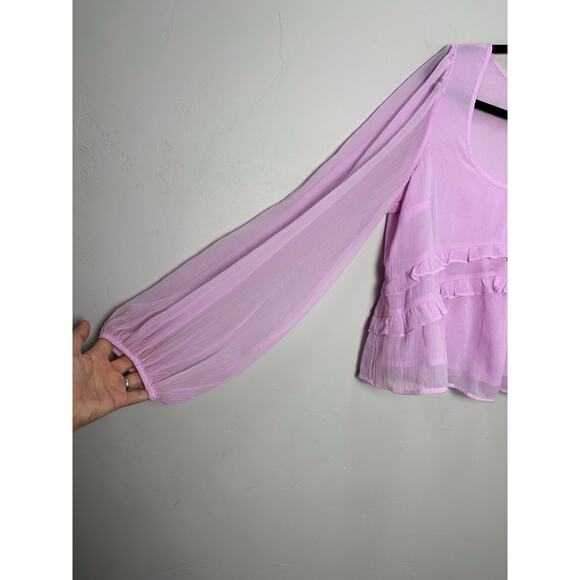 Abercrombie & Fitch Women’s Ruffle Sheer Balloon Sleeve Pink Blouse size Medium - Picture 5 of 5